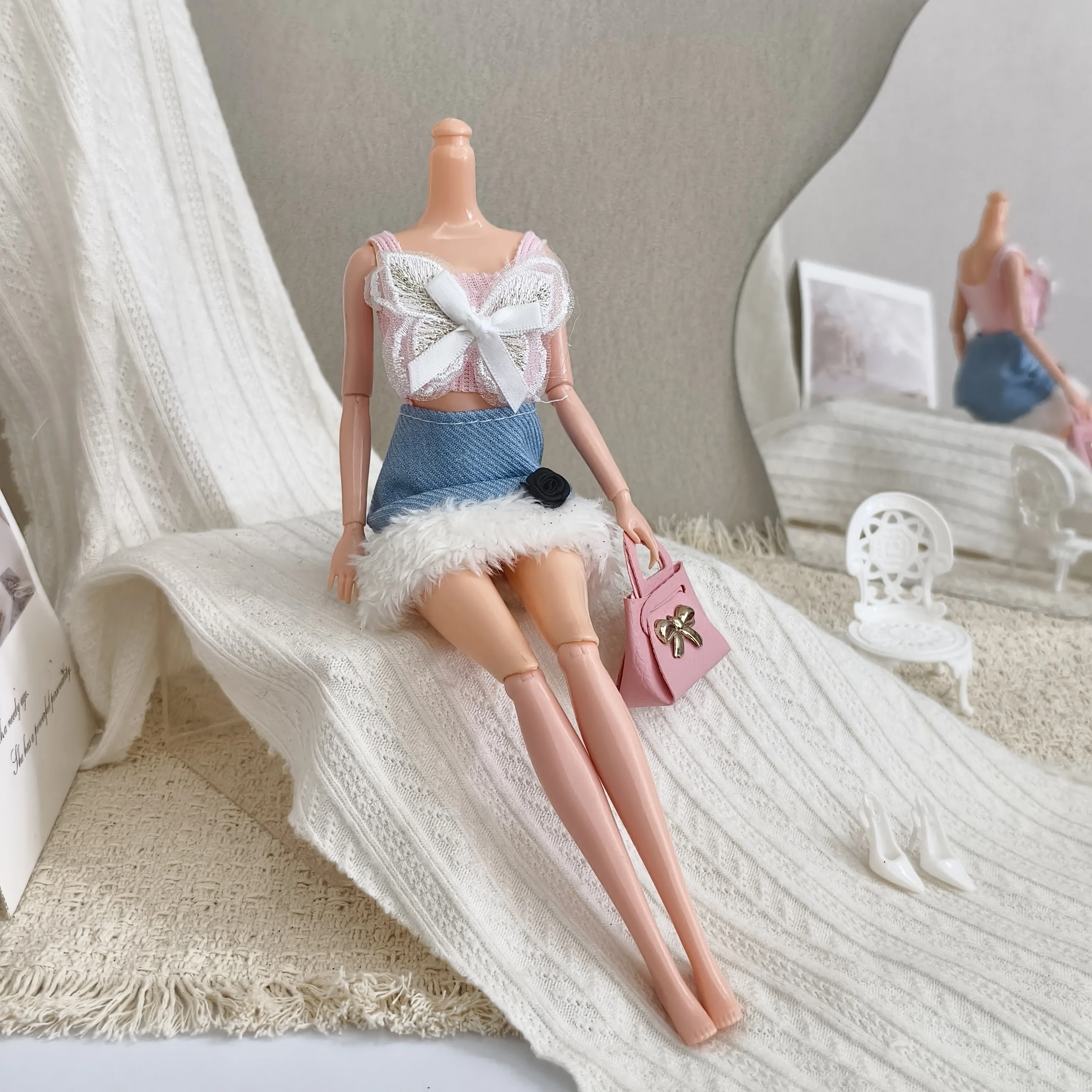 Fashion Sweet And Spicy Girl Butterfly Vest + Short Skirt Set For 1/6 FR Babi Supermodel Doll Dress Up 30cm Doll Clothes Parts