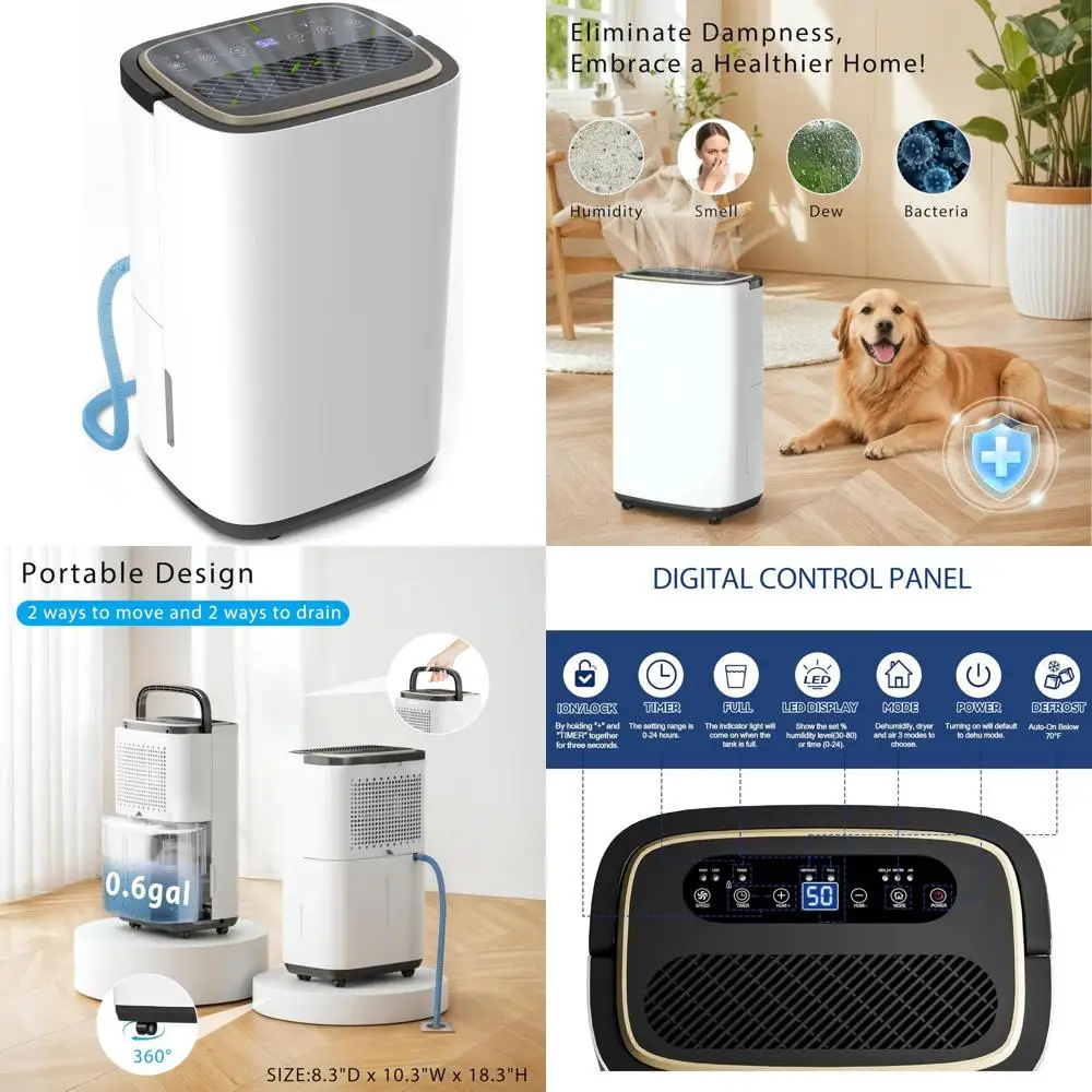 

Large Basement Dehumidifier 34 Pint Capacity for 3000 Sq. Ft. Rooms - Powerful Moisture Removal with Drain Hose for Effective Hu