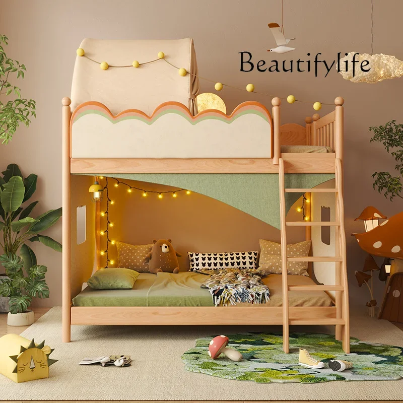 

pg45Upper and lower bunk with slide High and low bed Tree house Mother Bunk bed Solid wood Boy Girl Children's bed