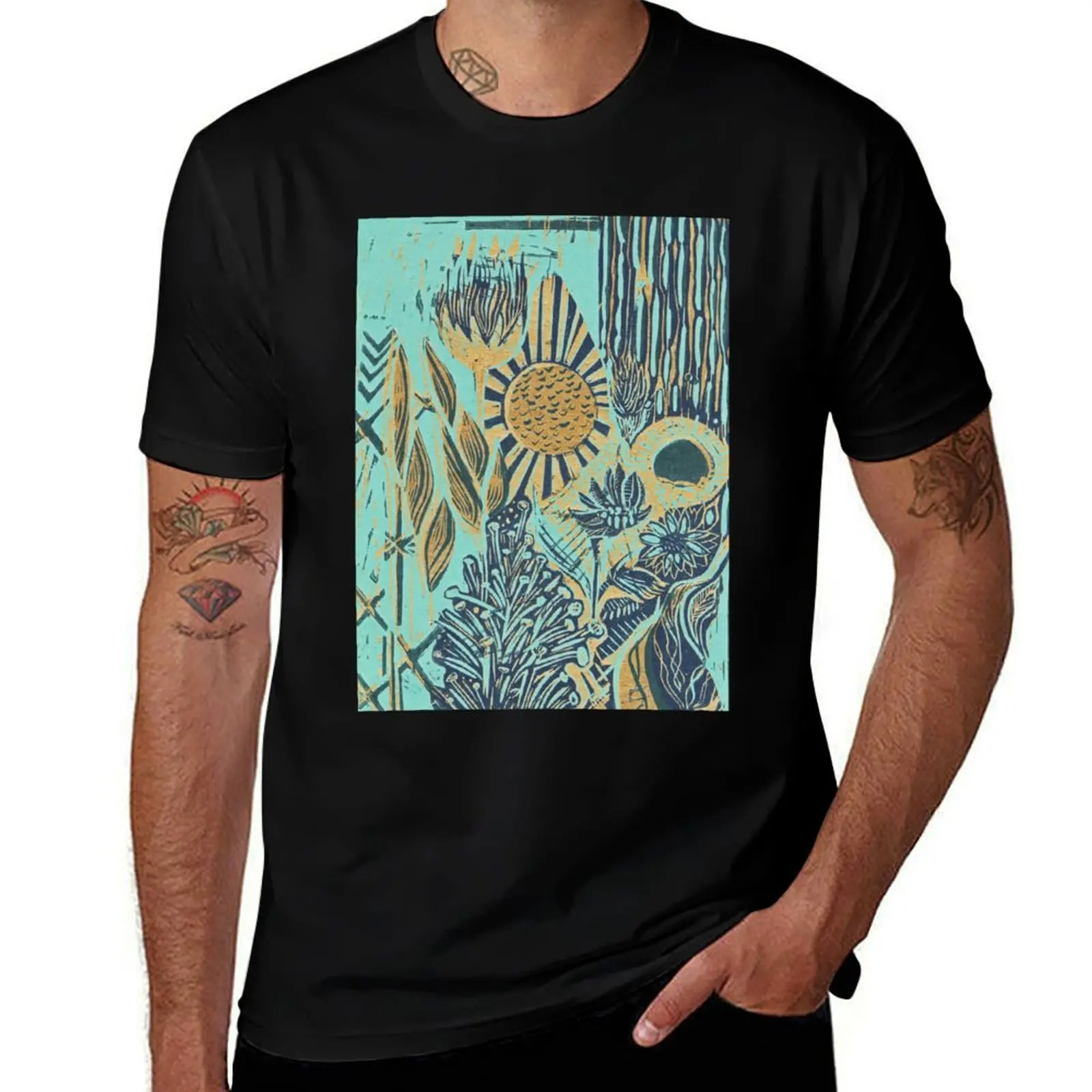 

city bloom teal & gold T-Shirt shirts graphic tees Funny t-shirt summer tops men workout shirt