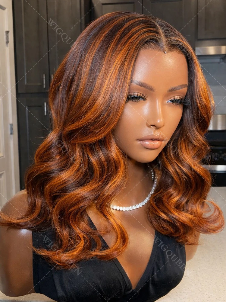 

Highlight #4/350 Body Wave Snug Fit 13x4 Lace Wig 200％ Density Balayage Glueless Loose Wave Brazilian 5x5 HD Lace Human Hair Wig