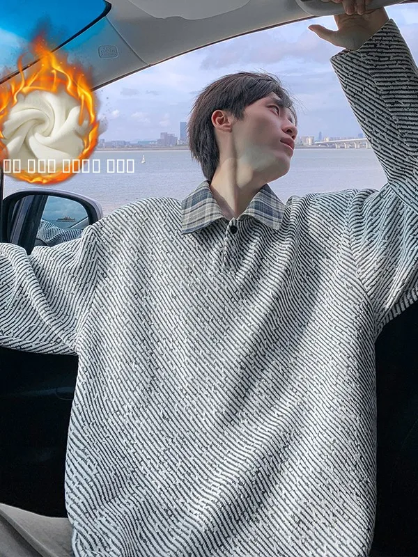 

Thiened Knitted Silver Fur Jaet Men's Winter Warm Fce Lined Fake Two-Piece Outerwear Heavyweight Cable Knit Coat