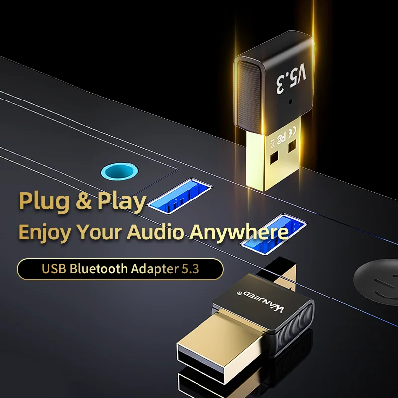 Bluetooth-адаптер WANJEED USB 5.3 для ПК, без драйверов, поддерживает наушники, колонки, клавиатуры, мыши, для Windows 11/10/8.1