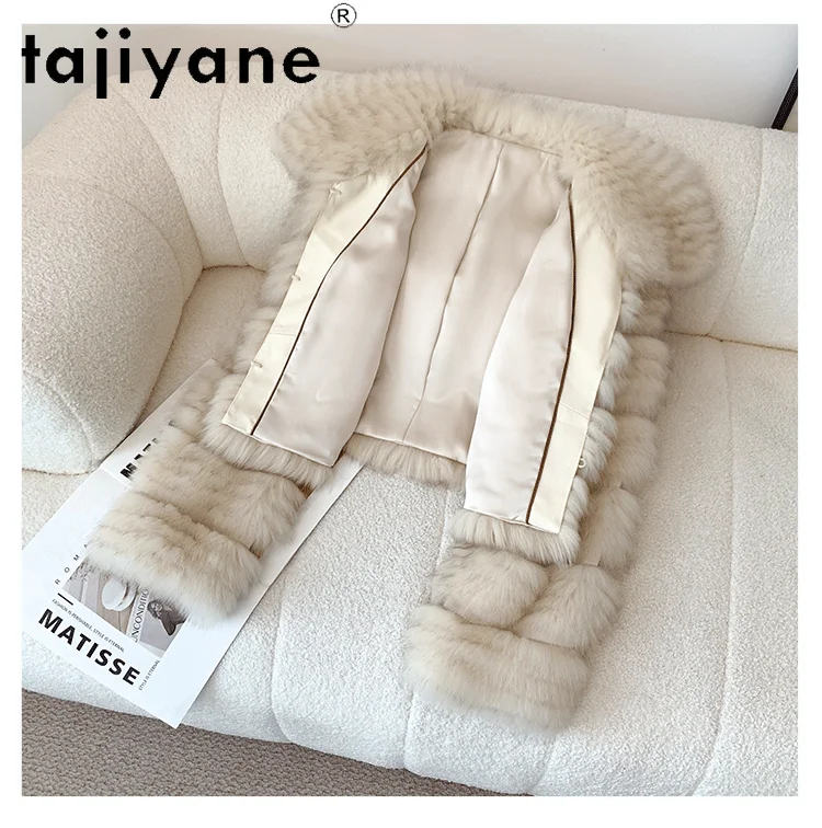 معطف فرو الثعلب الطبيعي 100% من TAJIYANE سترة نسائية أنيقة من الفرو الحقيقي ملابس شتوية للسيدات 2025 سترات فروي فاخرة أربعة نسائية