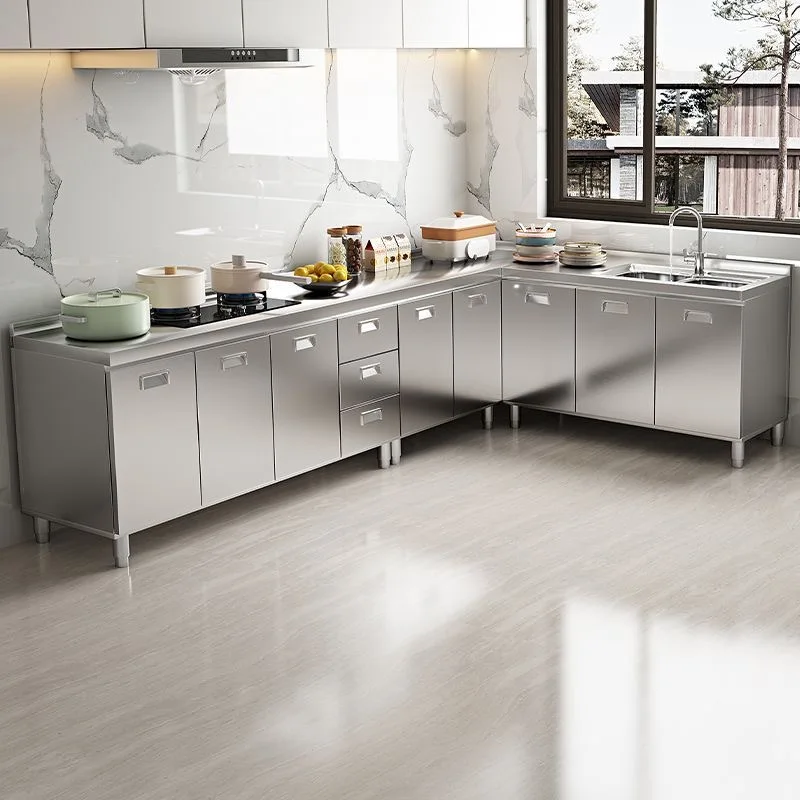 

Dining Room Sideboard 304 Stainless Steel Kitchen Multi-door Cabinet Cupboard Locke Kitchen Storage Adjustable Shelf Cabinet