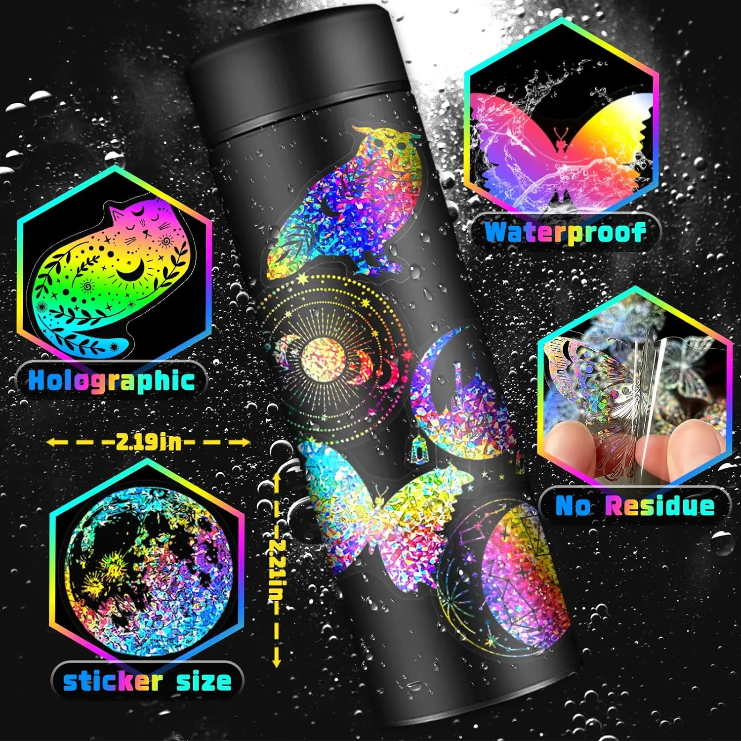 20/150pcs Holographic Stickers DIY Decorative Stickers Laser Stickers for Water Bottle Laptop Scrapbook Journal Notebook Sticker