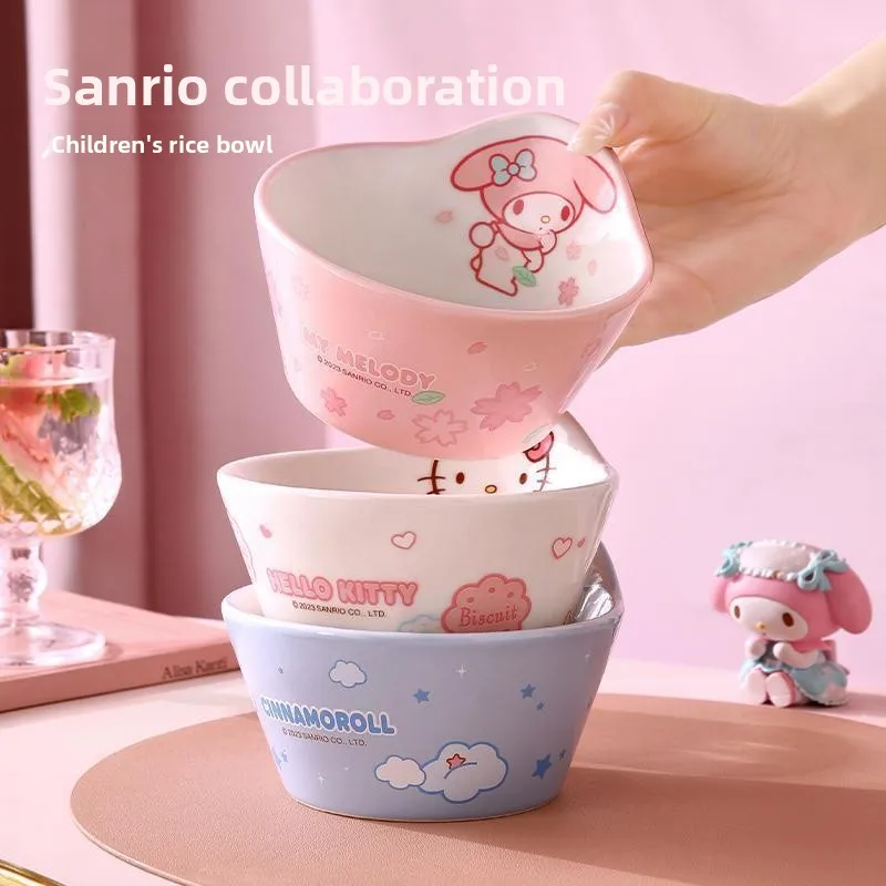 Sanrio – bol de forme irrégulière à motif mignon de haute qualité, dessin animé authentique Hello Kitty, vaisselle en céramique de haute qualité