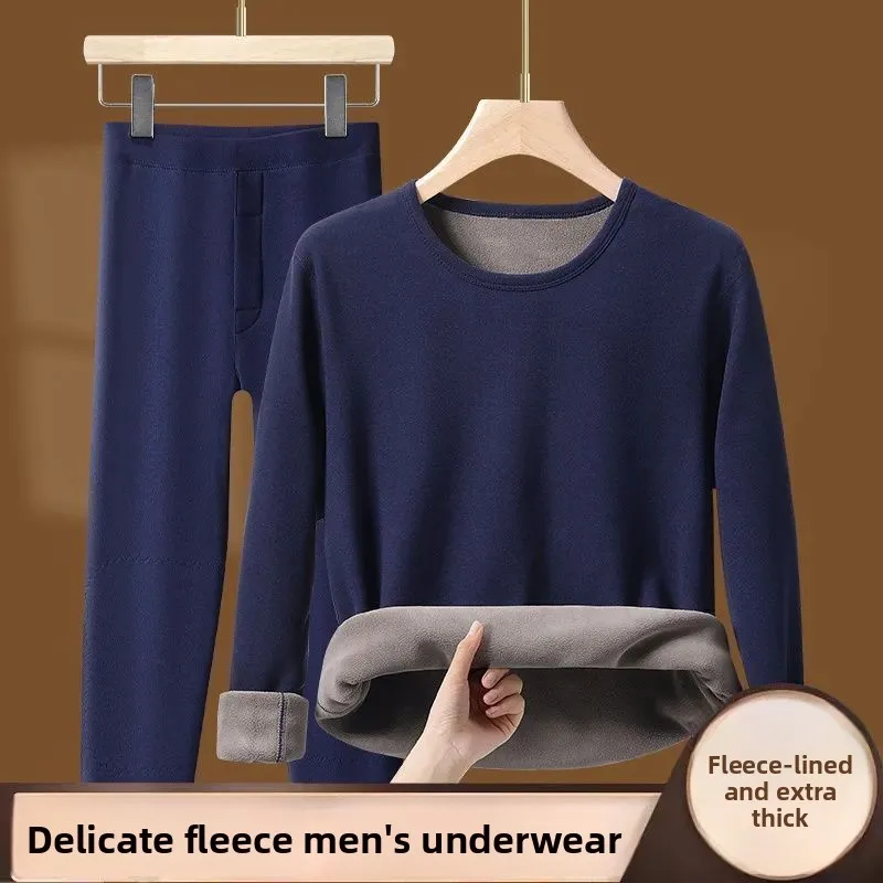 

Мужской комплект термобелья Thiened Fce: зимний, теплый, защита от холода, с длинным рукавом, круглым вырезом, однослойный, для дома