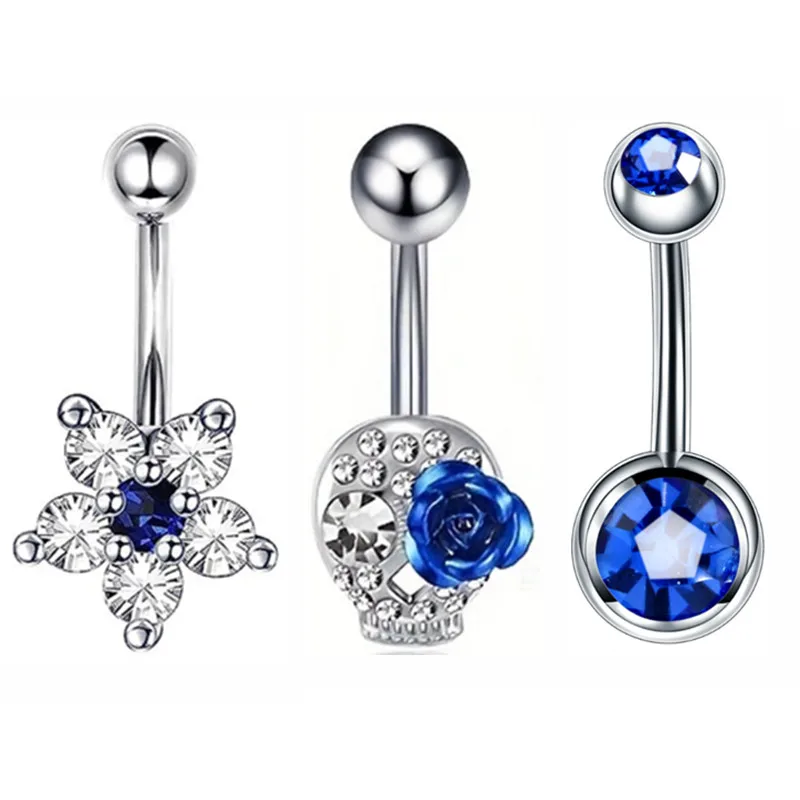 3PCS Pink Crystal Belly Button Rings Set