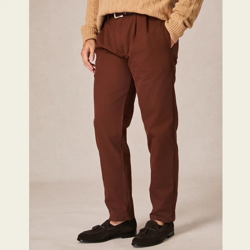 

Old money style simple pleated double fold straight casual pants men's versatile spring and autumn thick trousers men's pants