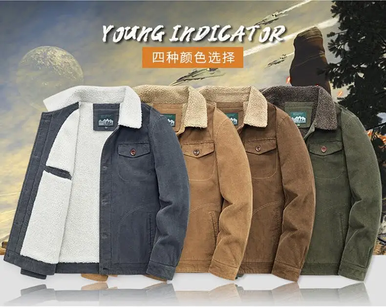 

Vintage Brand Corduroy Parkas Men Winter Jacket Thickened Fleece-lined Warm Parka Hunting Fur Collar Windproof Men's Coat