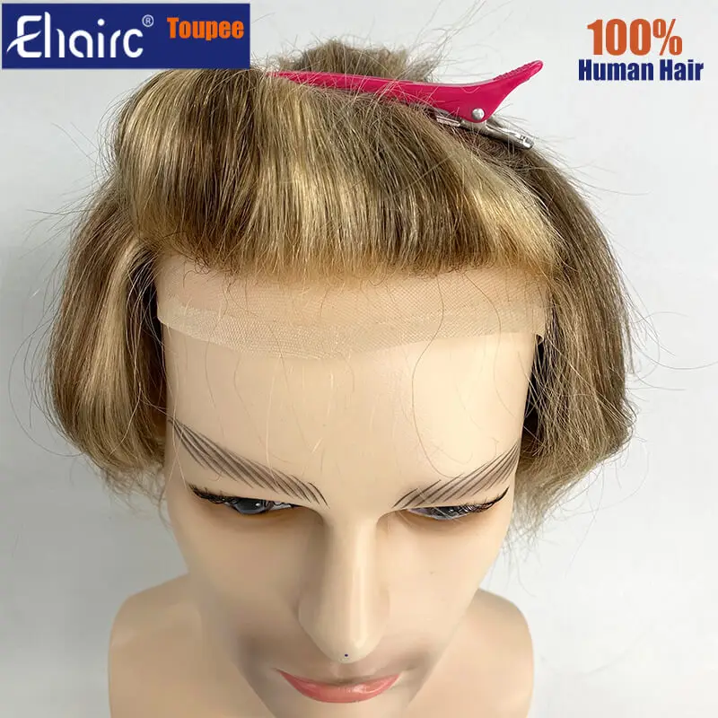 Highlighted French Full Lace Men Toupee Human Hair Systems Unit Men's Wig Breathable Male Capillary Prothesis Wig For Men