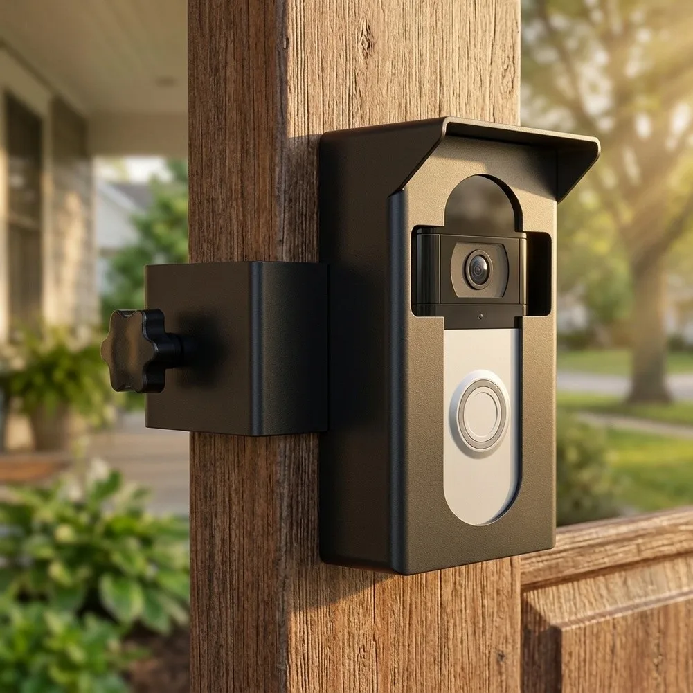 Rain Hood Equipped Metal Mount for Ring Video Doorbell Optimized for Door Edge Attachment No Drill Setup 16.5x4x7cm