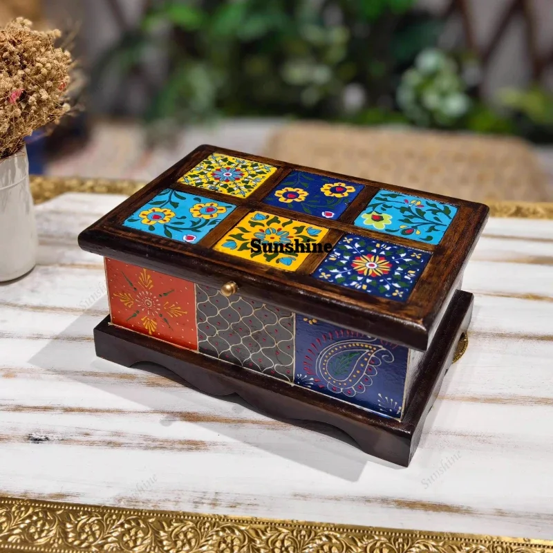 YSolid wood ceramics, ancient jewelry, stud earrings, paper towels, storage box, high-end and exquisite, wedding gift.