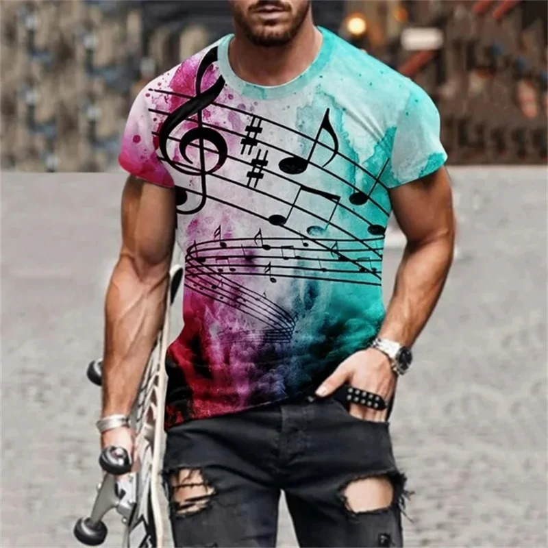 

Summer Musical Note Pattern Vintage Street Tshirts 3D Print Men's Casual O Neck Short Sleeve T-Shirt Male Tees Tops Clothing 4XL