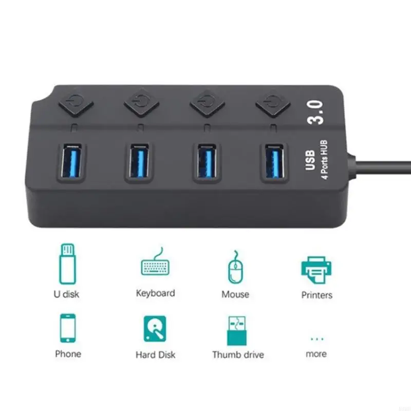 4 Port USB3.0 Hubs With Individual Switches And LED Indicators For Laptop Computer Peripherals Expansion 896C