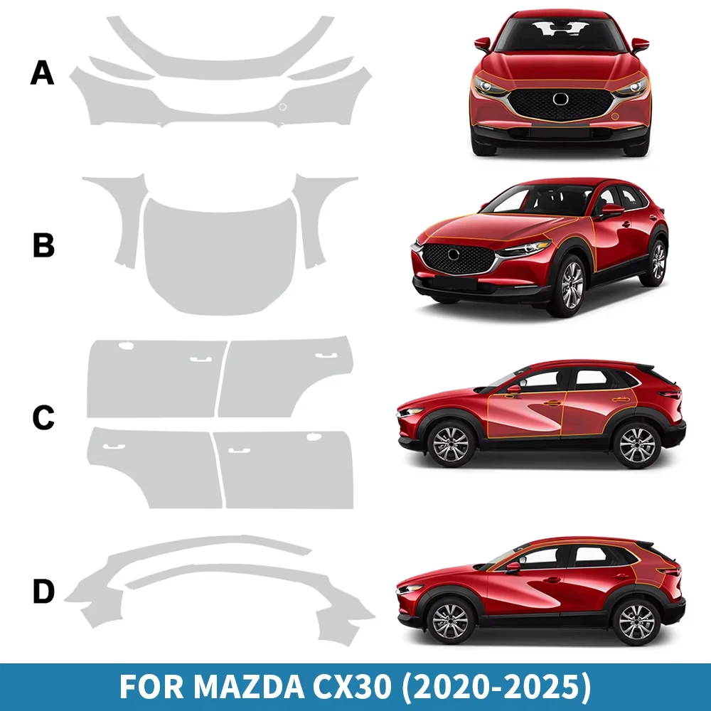 

For Mazda CX30 CX-30 2020-2025 TPU Bumper Hood Scratch-Resistant Self-Healing Paint Protection Film Invisible Pre-cut PPF ﻿Kit