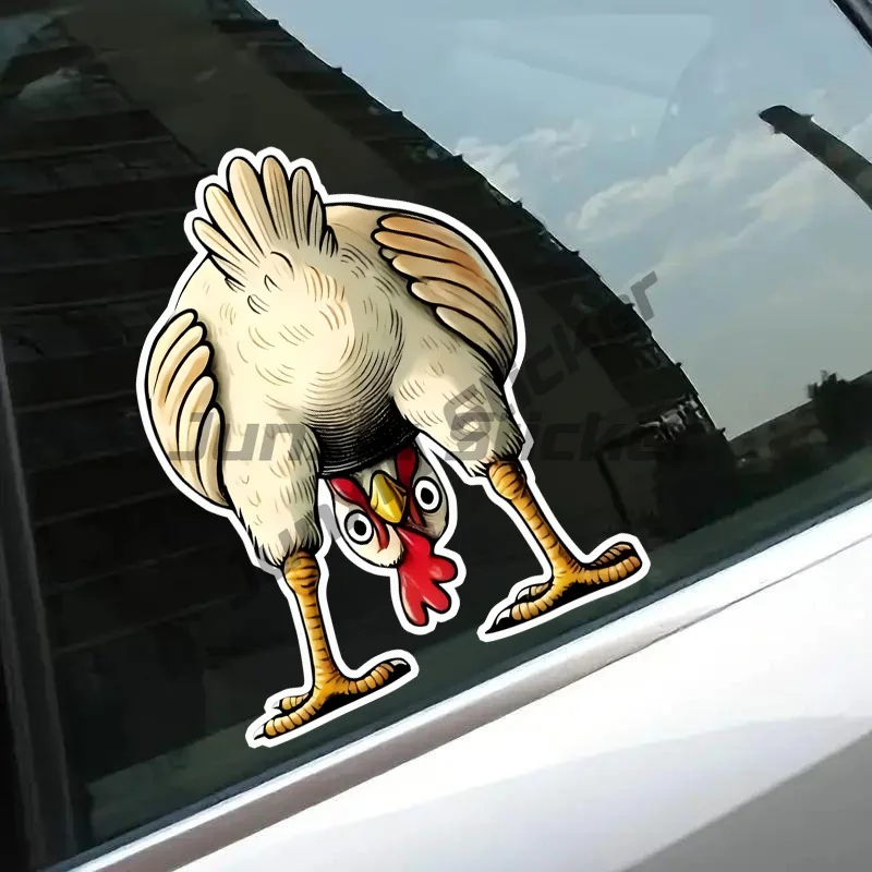 Upside Down Cartoon Chicken Vinyl Car Decals Waterproof Funny Chick Stickers for Car, Laptop, Tumbler，Refrigerator