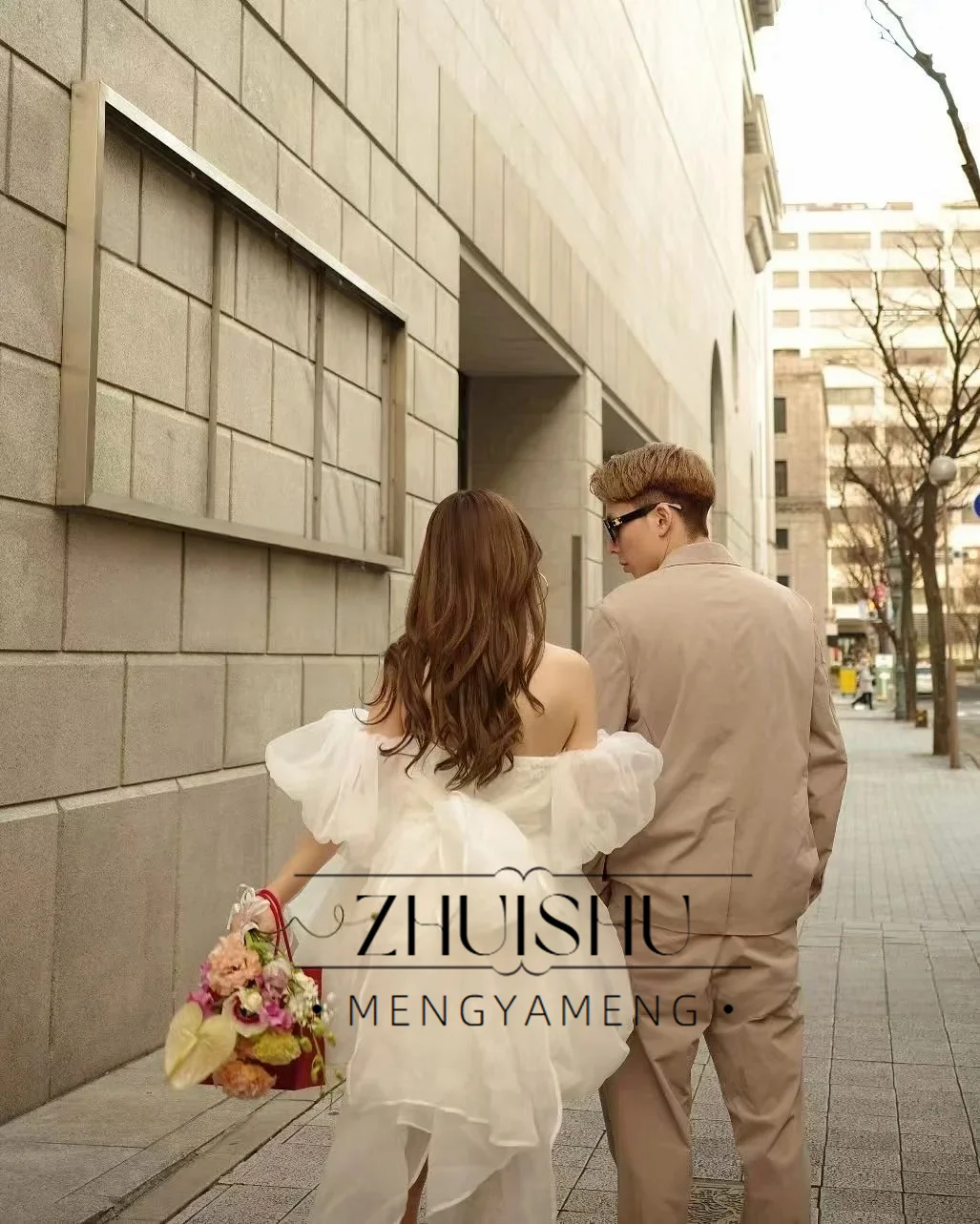 ZHUISHU Bow Wedding Dresses Korea Photo shoot Off Shoulder Short Princess Bridal Gowns Customized 웨딩드레스