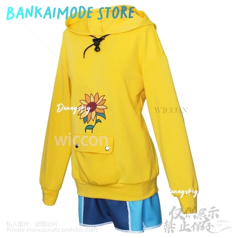 Ohto Ai Cosplay Wonder Egg Priority Anime اليابانية Kawaii الفتيات زي أصفر عباد الشمس هوديي السراويل السراويل أغطية الرأس هالوين