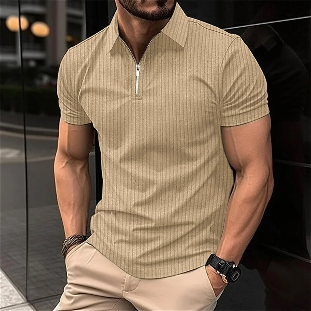 Polo à manches courtes imprimé à rayures pour hommes, t-shirt décontracté, chemise polot, rue à revers, polo de golf, vêtements d\'été, mode