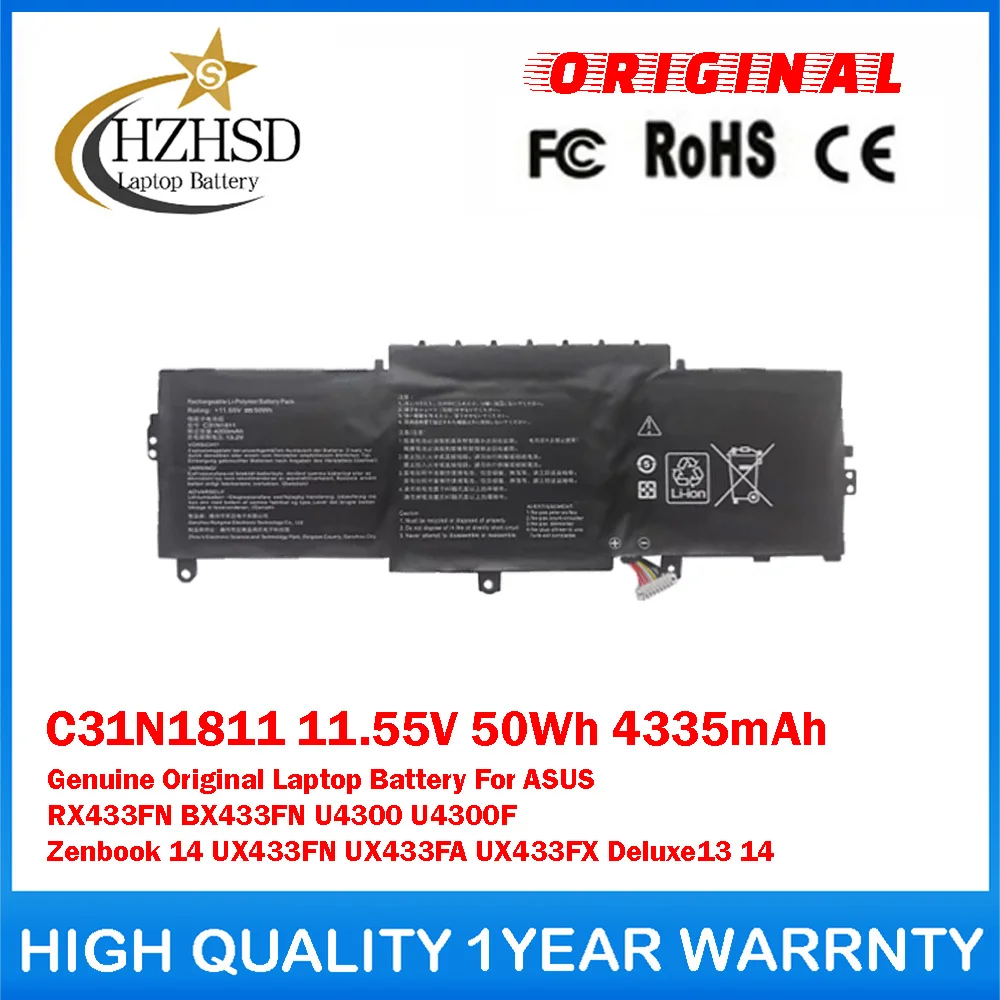 C31N1811 11.55V 50Wh 4335mAh Genuine Original Laptop Battery For ASUS RX433FN BX433FN U4300F Zenbook 14 UX433FN UX433FA UX433FX