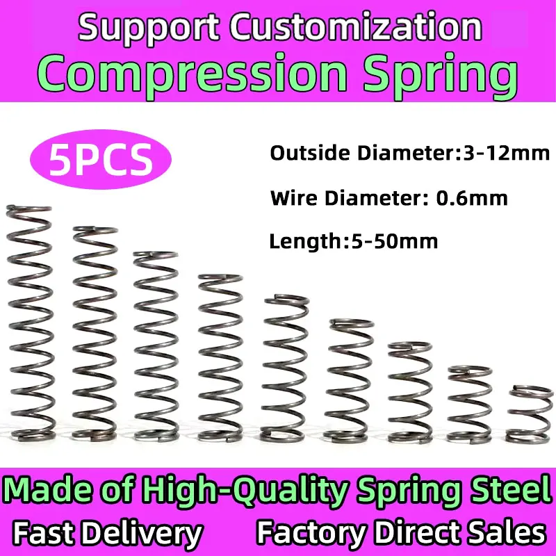 5PCS Compression Coil Spring Return Spring Steel Pressure Sp