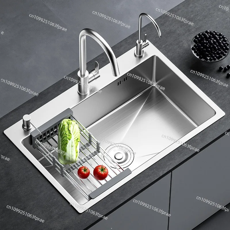 

304 stainless steel sink large single tank thickened vegetable basin kitchen household sink