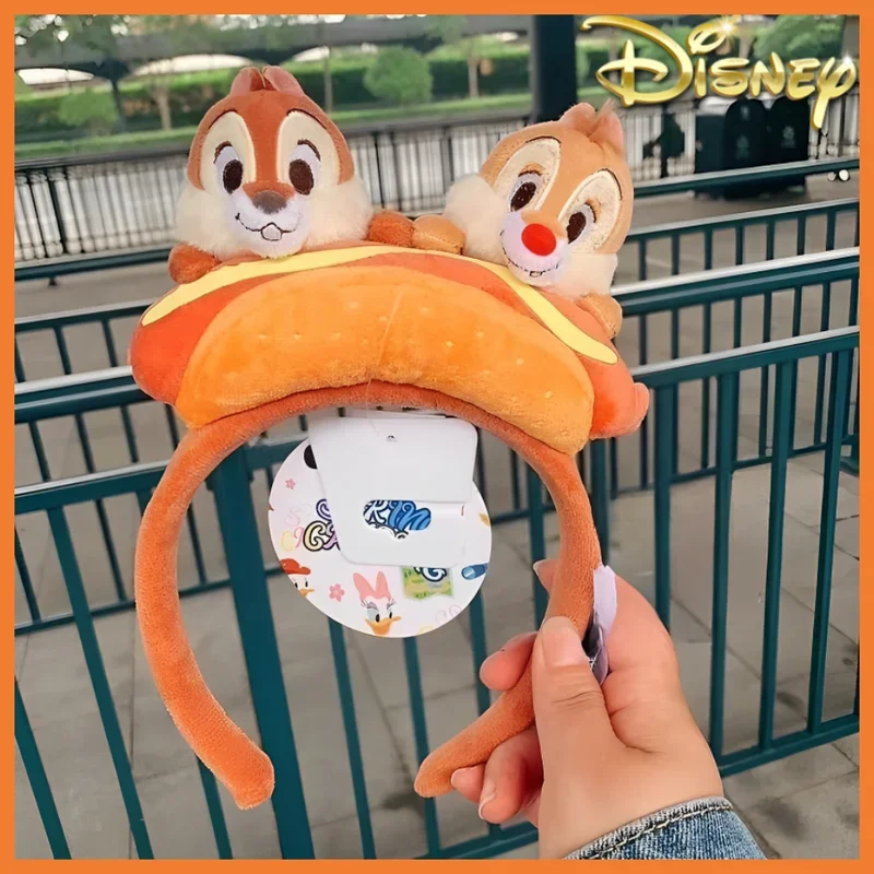 Disney Hair Hoop Cartoon Plush Headband Anime Chip And Dale Eating Hot Dog Styling Cute Headband Hair Acessaries Girl Kawaii