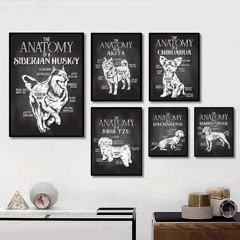 Anime Dog Siberian Husky French Bulldog Chihuahua Anatomy Poster Canvas Print Painting Wall Art Posters Picture Wall Decor Cuadr