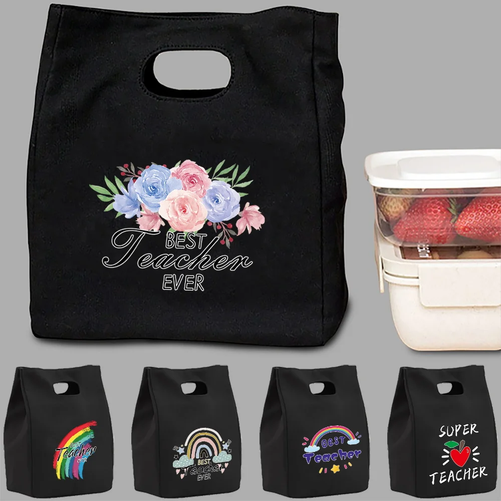 Thermal Lunch Bag Teacher Print Portable Canvas Large Capacity Students Go To Work with Meals Thick Aluminum Foil Insulated Box