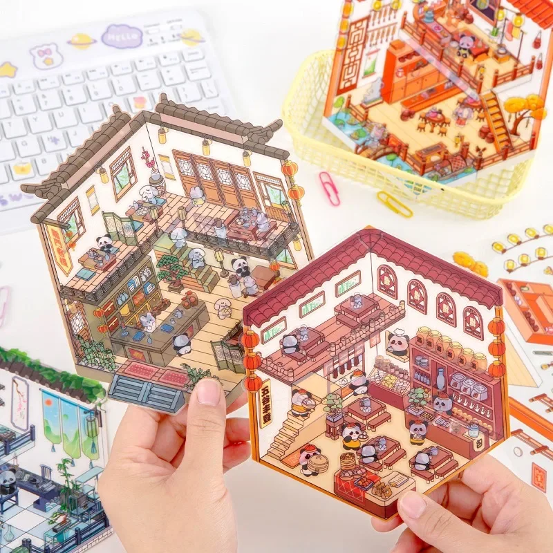 3D Diy Creative Pet Cartoon Sticker Miniature Landscraping Scenes Decora Stress Relief Sticker Toy for Adult Children Waterproof