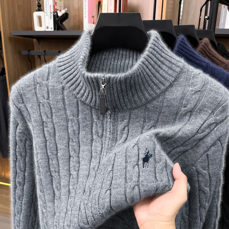 Herbst-Winter-Klassik-Strickjacke für Herren mit Stickerei und Reißverschluss, einfarbige Strickjacke mit langen Ärmeln, lässige, weiche Herrenbekleidung – Detail 10