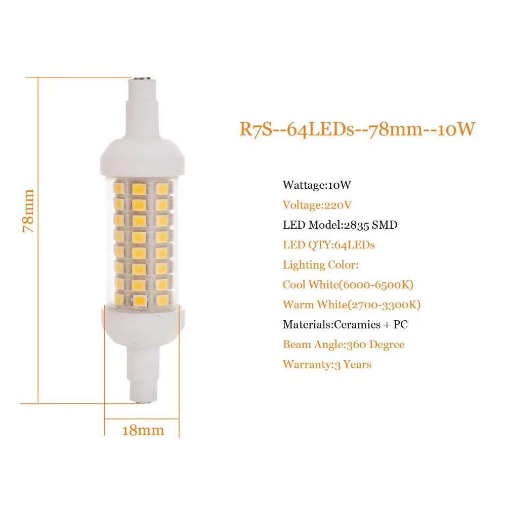 6/4/2/1X Dimmable R7s Led Light Bulbs Floodlight Adjustable brightness lighting Lampada J118mm 80LEDs power 78mm 220V lamp 20W