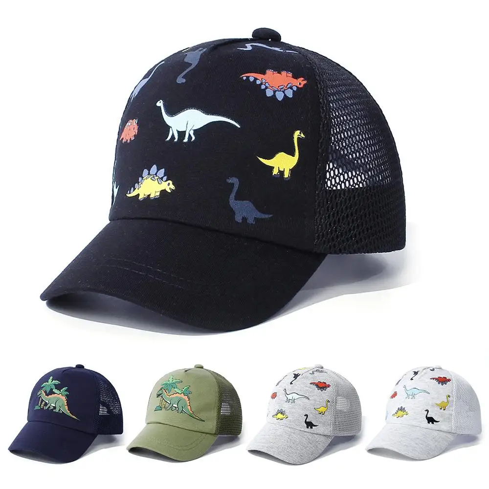 Cappello da baseball regolabile per bambini Asciugatura rapida 1-5 anni Protezione solare Berretto da bambino Cappello da baseball in rete stampata con dinosauro per ragazzi e ragazze