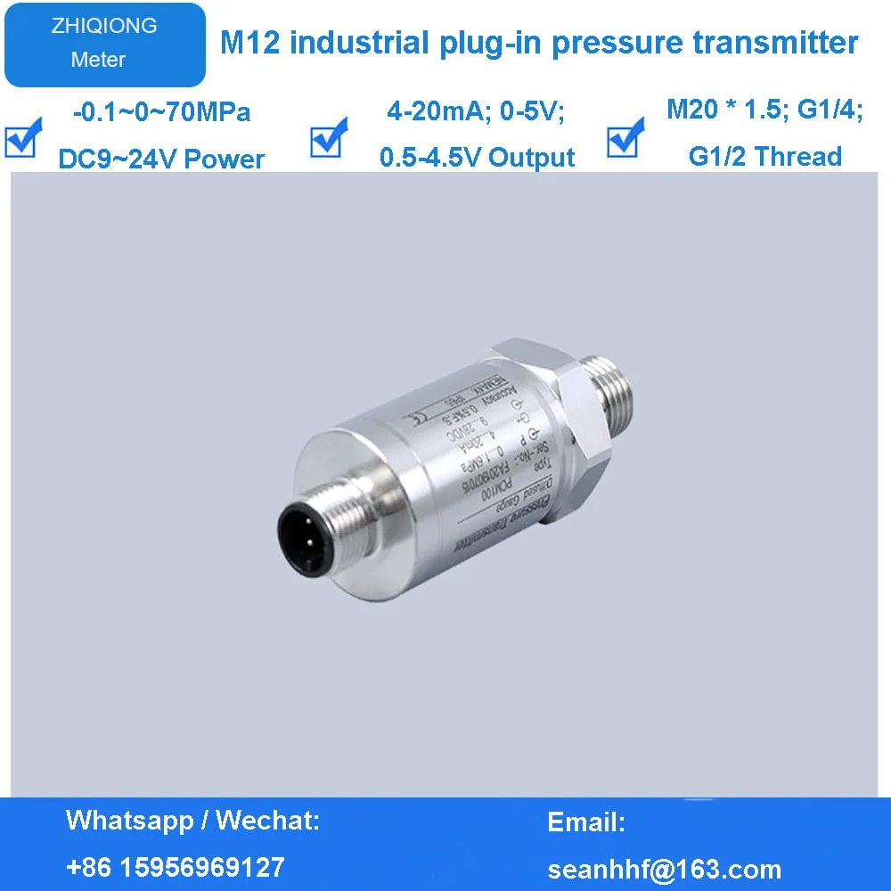 Conector Extensas Calibre Nivelado Membrana Transmissor de Pressão M12 à Prova de Água Cabo Bar 600 Barra a 20ma M12