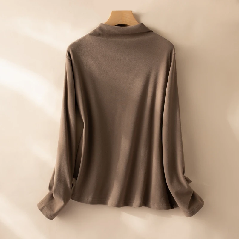 Spring Autumn Winter Mock Neck Sweater Female Blouse Solid Tops Casual Simple Soft Pullover Turtleneck Warm Knit Velvet Sweater