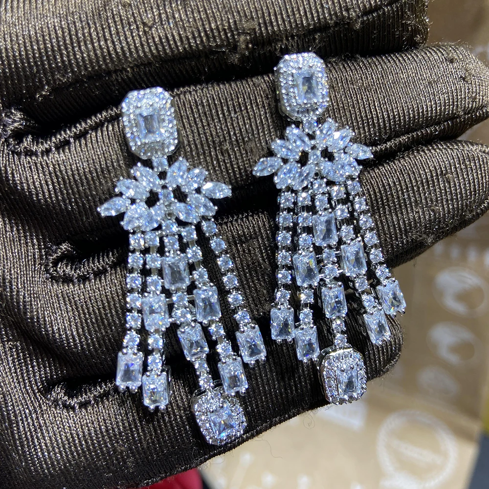 HIBRIDE Trendy Women Drop Earrings AAA Cubic Zircon Square Earring For Women Wedding Party Accessories boucle d'oreille E-10