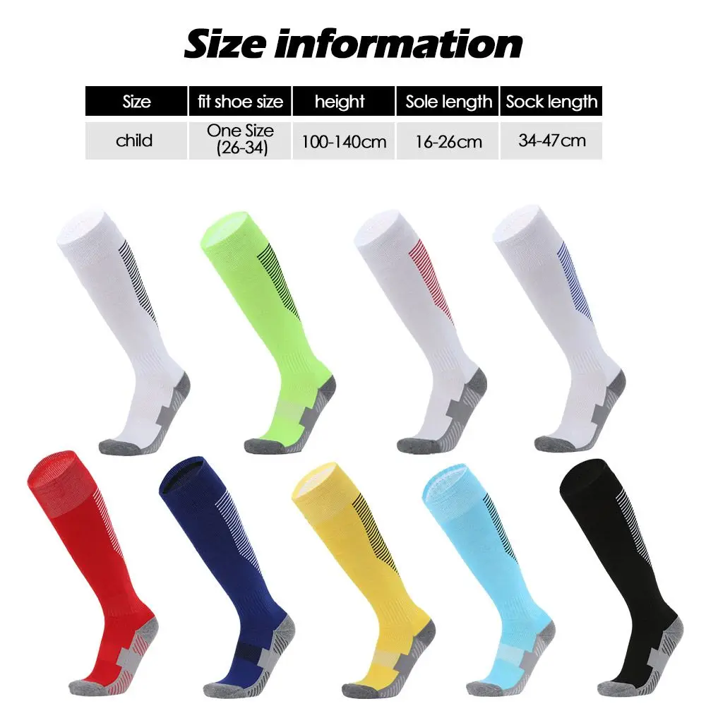 1 Pair Long Knee Football Socks Children Boys Girls Striped Soccer Socks Towel Bottom Non-Slip Sports Stockings