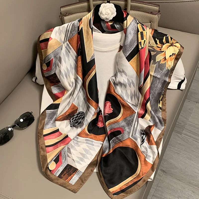 Birthday gift new Japanese style simple fashion scarf scarf women's printed 90 square scarf women khaki small check point