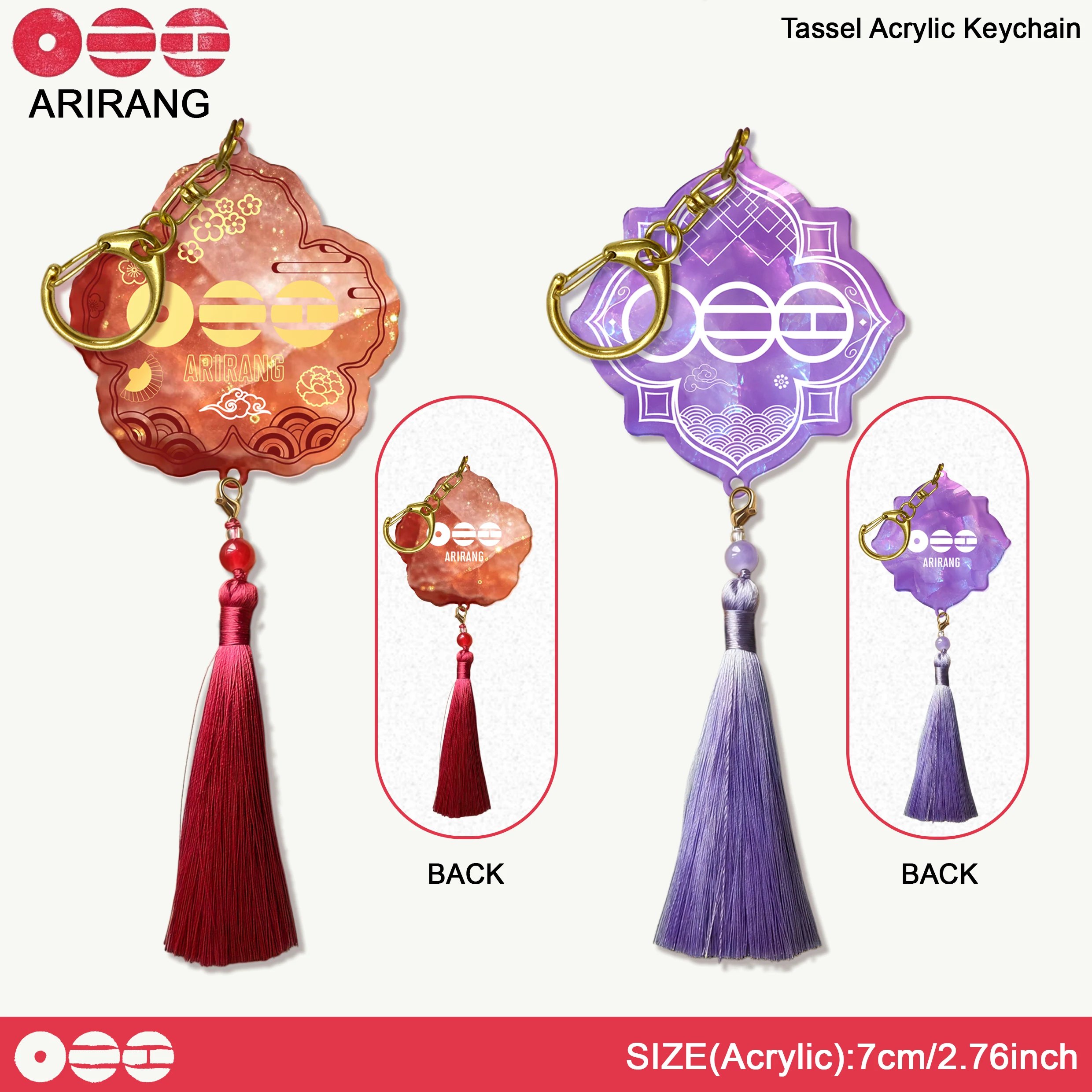 B-BTS,ARMY,ARIRANG,Tassel Acrylic Keychain Double-Sided Print Cute Bag Charm Key Ring Gift,Cute Gift for ARMY.