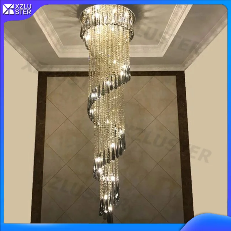 Modern Chandelier For Smoky Gray Crystal Corridor Chandelier Villa Light Luxury Fixtures Long Interior Stairway Lighting