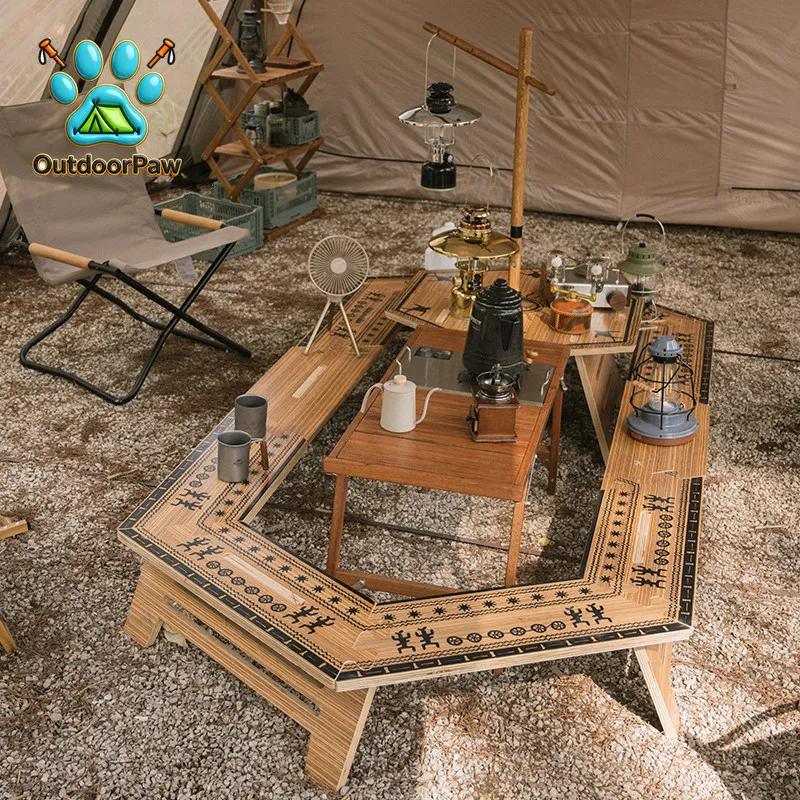 Multi-layer hexagonal table outdoor folding table camping picnic portable camping picnic table and chair equipment