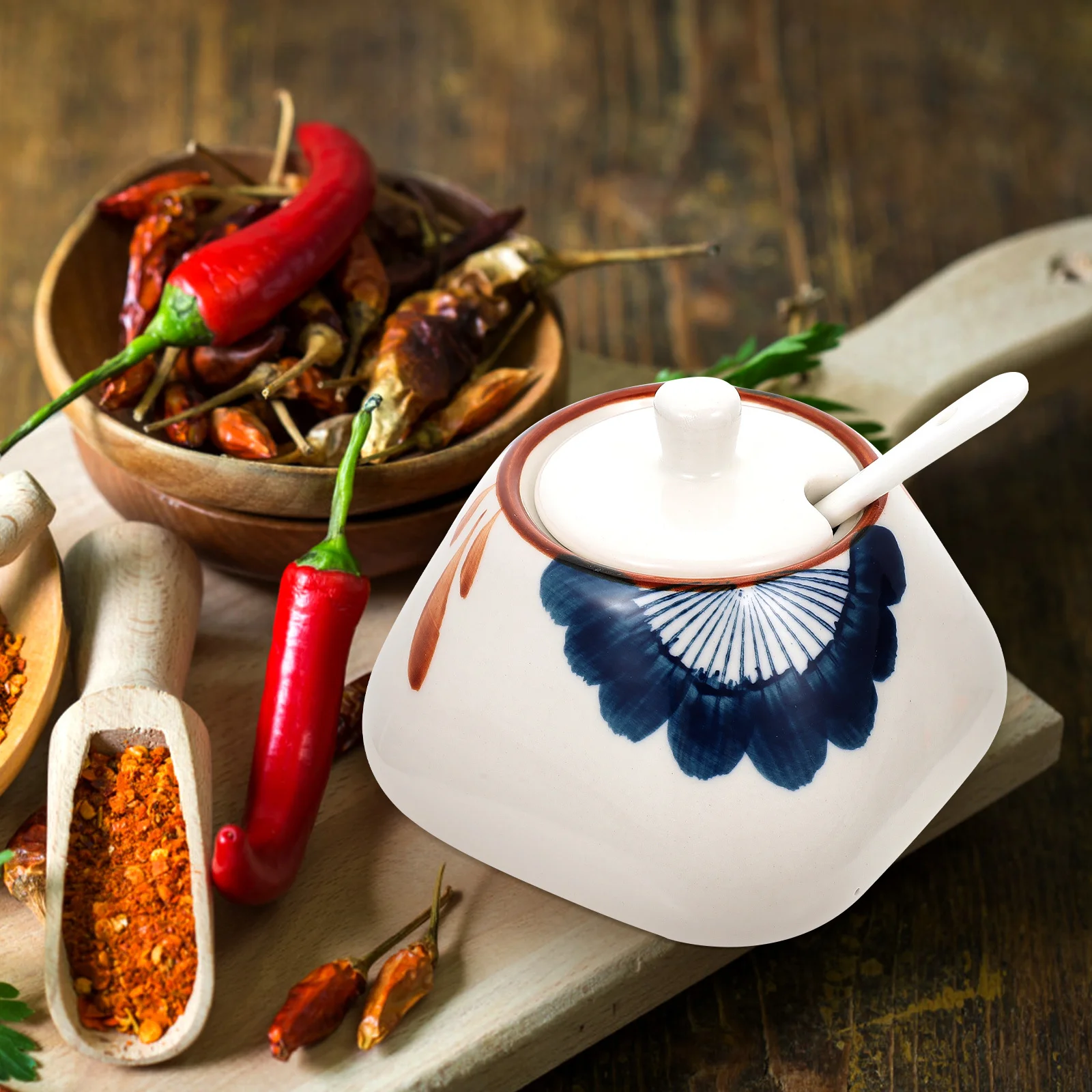 1Set Sauce Jar Ceramic Container Large Mouth Kitchen Seasoning Storage Jar for Sugar Salt Chili Multipurpose