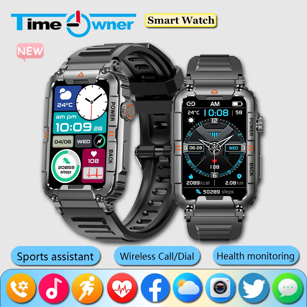 

Time Owner 2025 Men Smart Watch Military Healthy Monitor AI Voice Bluetooth Call Fitness Sports Smartwatch for IOS Android