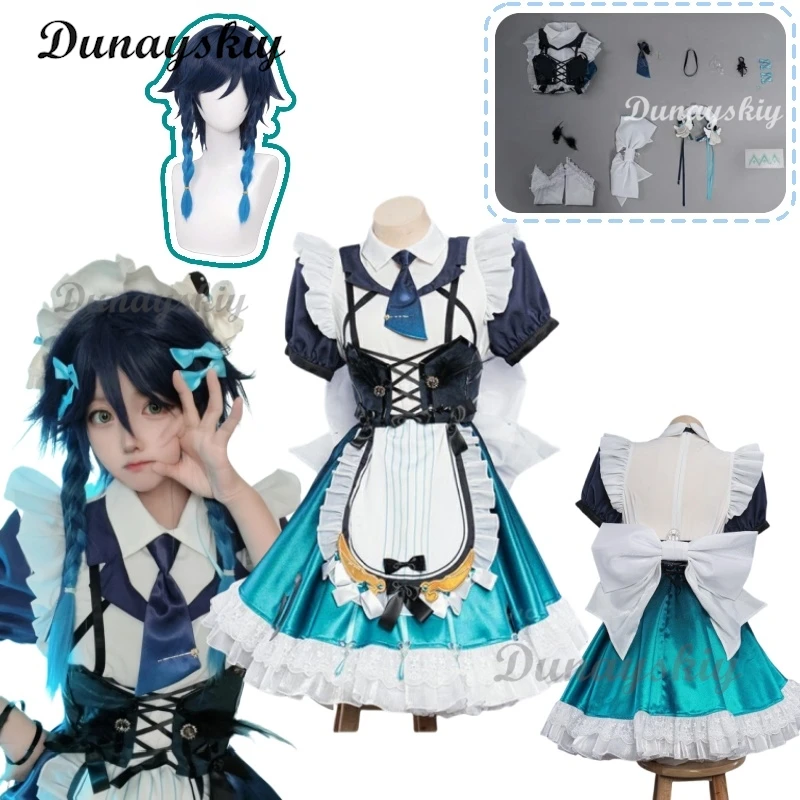 Venti Cosplay Maid Dress Costume Wig Genshin Impact Fanart Cosplay Exclusive Maid Outfit Maid Dress Outfit Halloween