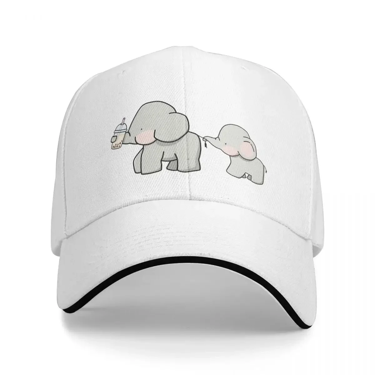 Cute Little Elephants Love Boba Baseball Caps Snapback Fashion Baseball Hats Breathable Casual Outdoor For Men's And Women's