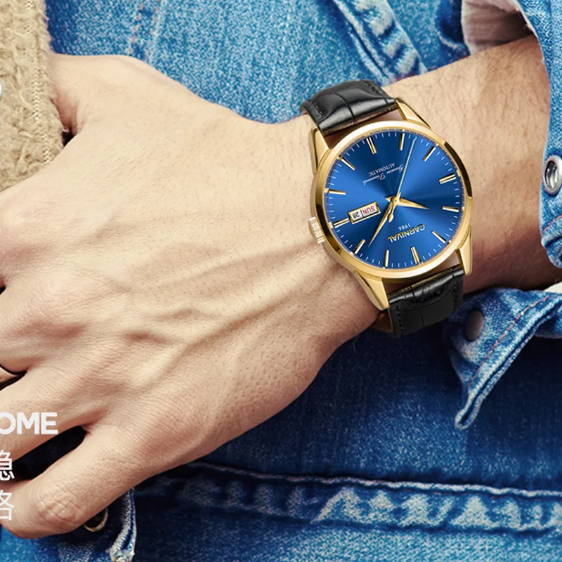 Switzerland CARNIVAL Brand Luxury Automatic Mechanical Men‘s Watches Sapphire Dual Calendar Waterproof Clock C8646G-6
