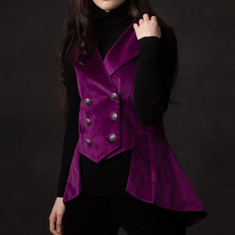 

Woman's Vests Fuchsia Luxury Velvet Tweed Lady Mary Waistcoat Tailored Collar Double Breasted Wedding Suit Business Casual Vest