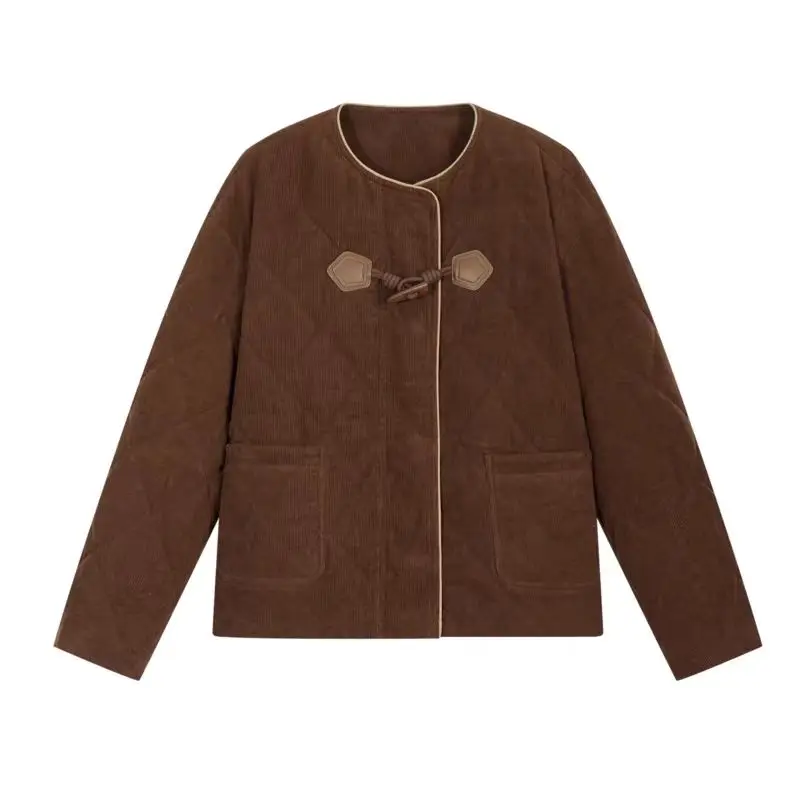 เสื้อแจ็คเก็ตผ้าลูกฟูกสไตล์เรโทรใหม่ ประจำฤดูใบไม้ร่วงและฤดูหนาว ปี 2025 แฟชั่นผู้หญิง ประดับเพชร